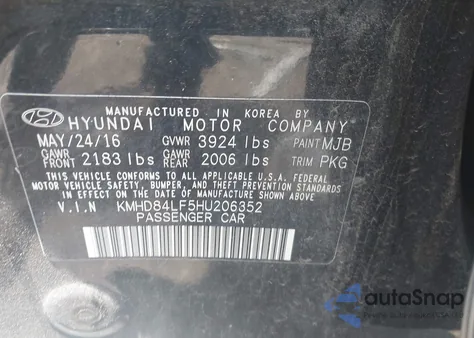 2017 Hyundai Elantra Se z USA, uszkodzony, nr VIN KMHD84LF5HU206352